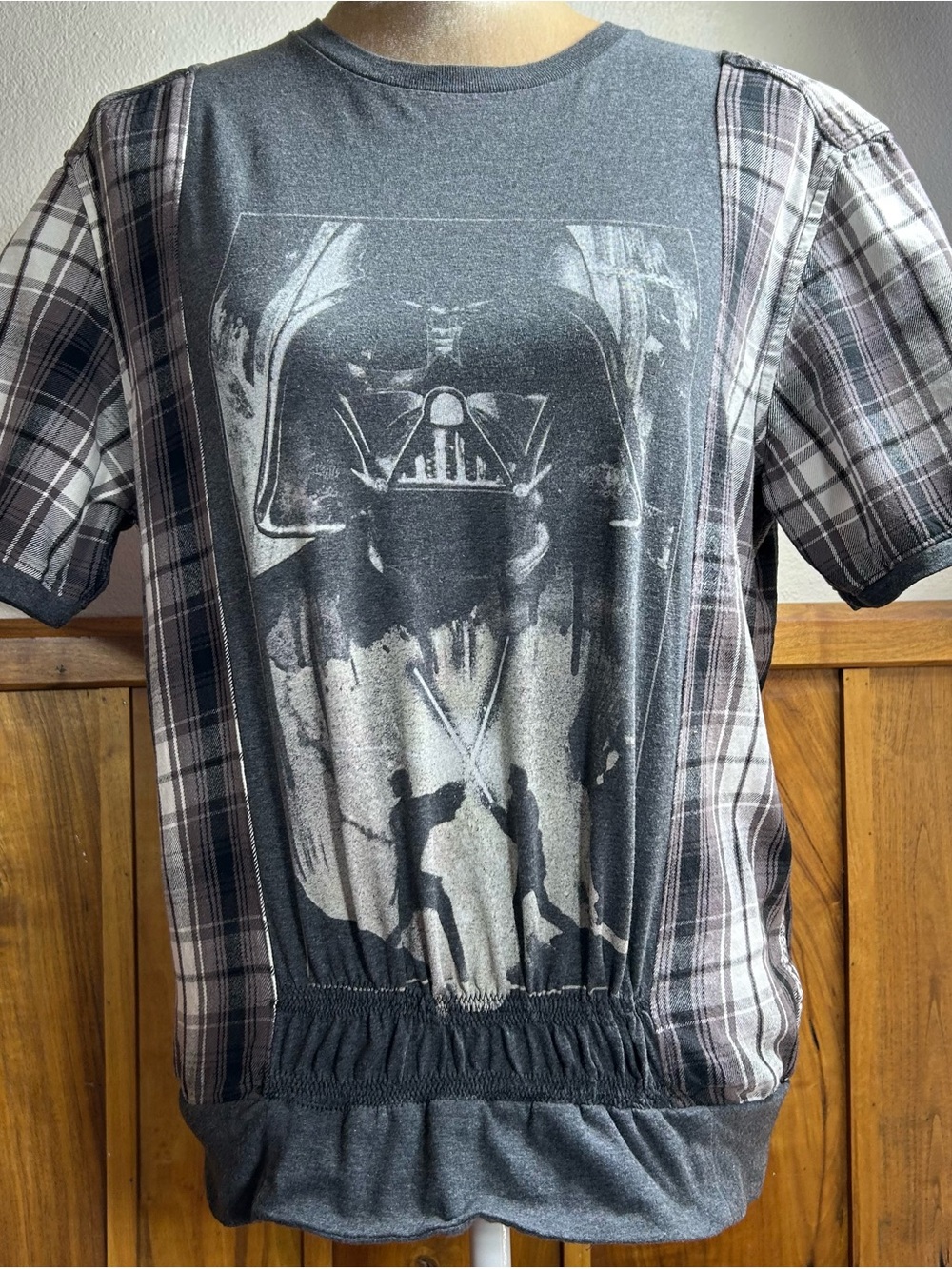 Darth Vader Graphic Plaid Panel Tee Tshirt